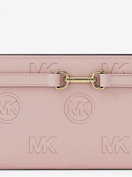 Michael Kors Pale Pink Embossed Mk Wristlet With Gold Hardware